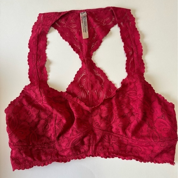 Free People Other - Free People Women’s Small Bra Dark Red Bralette Intimately Floral Lace Racerback